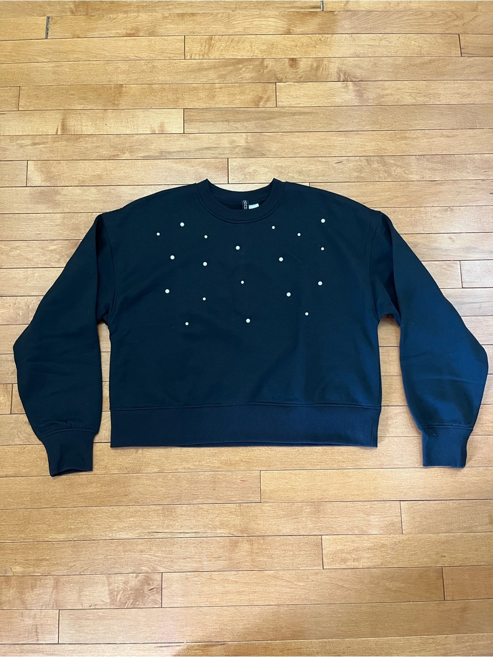 New without tags H&M Black Crewneck Sweatshirt with Pearl Detail